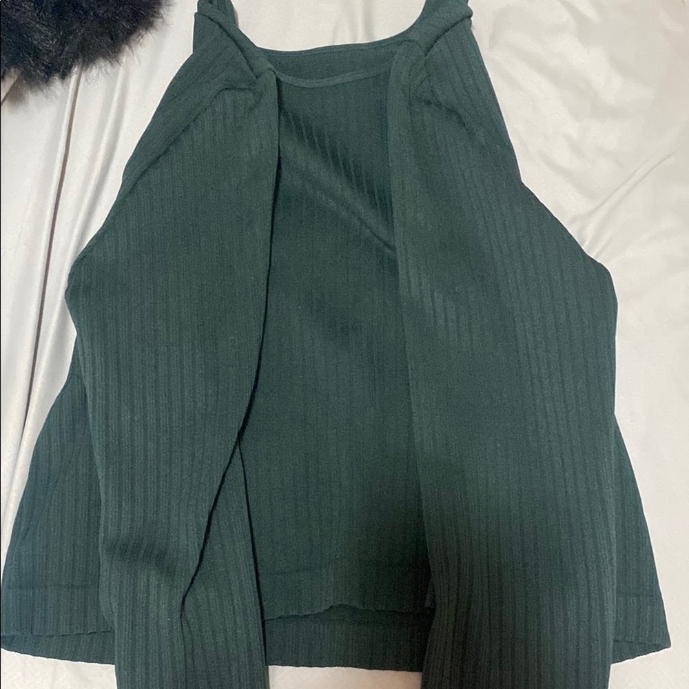 Dark Green Ribbed Knit Sweater